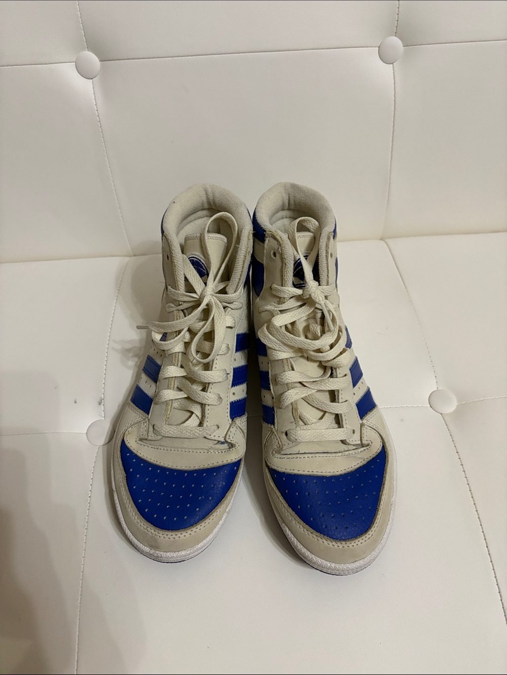 adidas Women's High-Top Sneakers in Cream and Blue